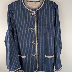 Vintage Striped Asian Style Button Front Jacket Unique‎ Design
